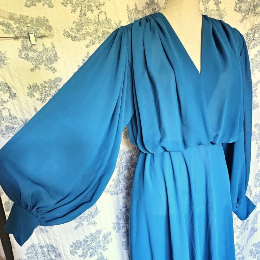Size S to M Vintage 1980s Algo Sheer Balloon Sleeve Midi Dress